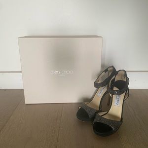 Vintage black crystal studded Jimmy Choo heels. Size 36 1/2.